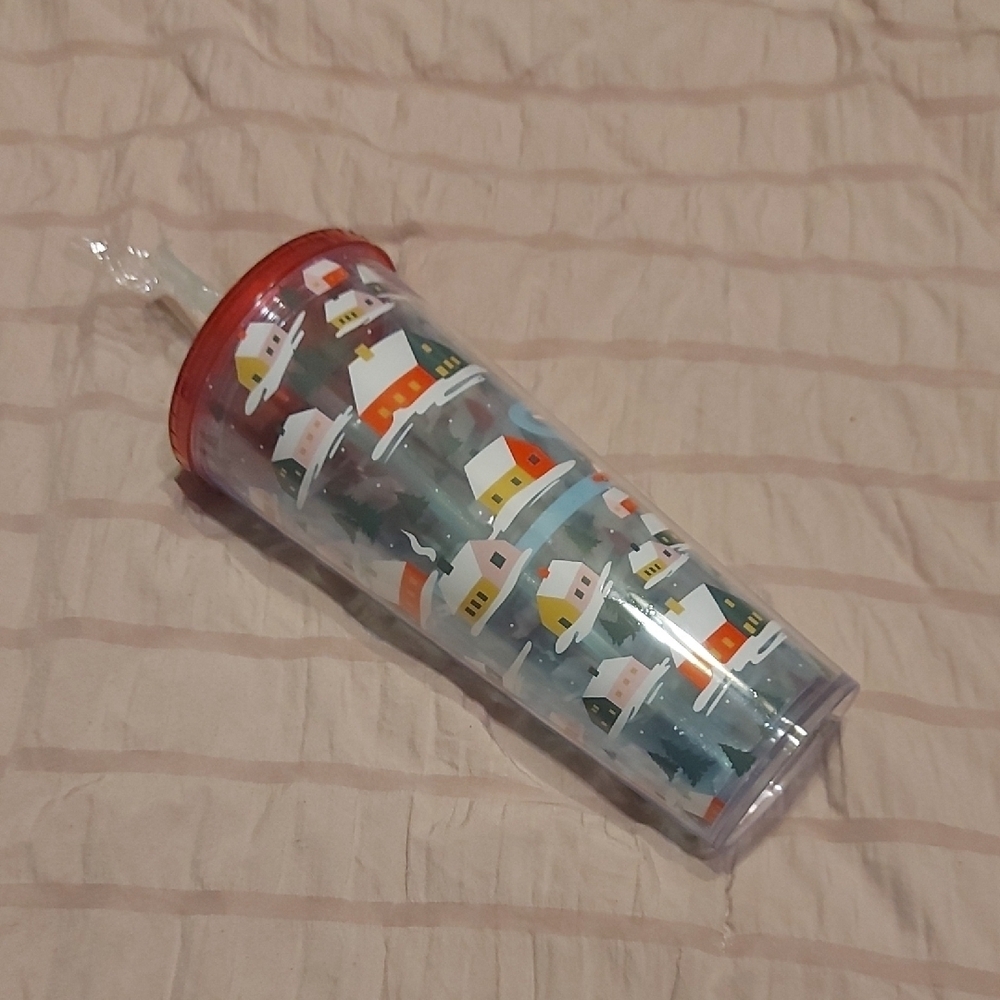 Festive Red and Clear Tumbler with Straw